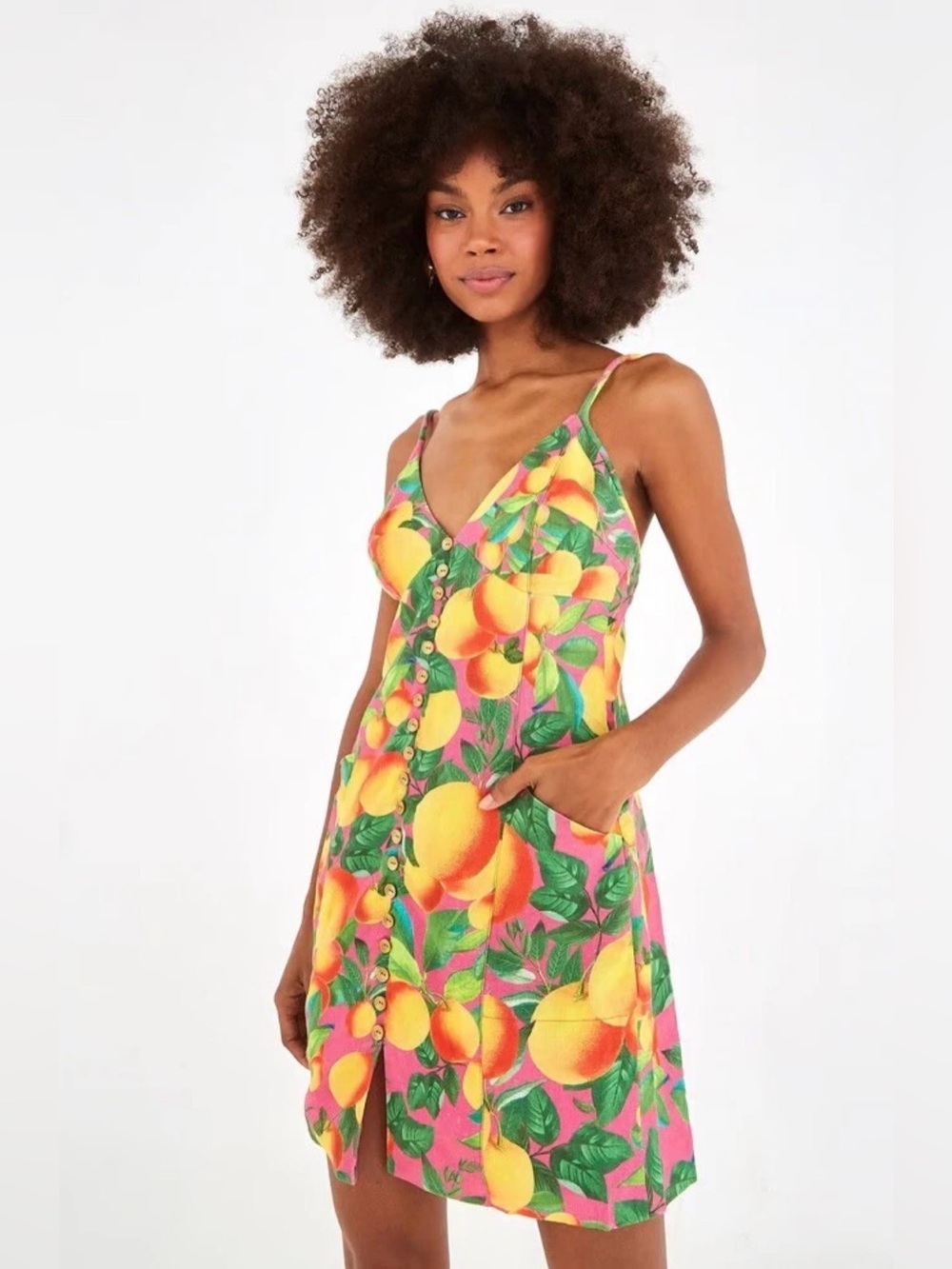 Farm Rio Orange Sunset Linen Mini Dress Size XL fits like a M